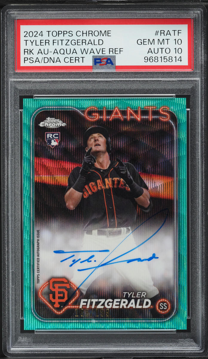 2024 Topps Chrome Aqua Wave Refractor Tyler Fitzgerald ROOKIE AUTO DNA 10 /199 #RA-TF PSA 10