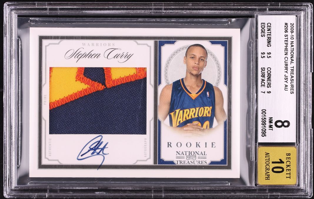 2009 National Treasures Stephen Curry ROOKIE PATCH AUTO /99 #206 BGS 8 NM-MT