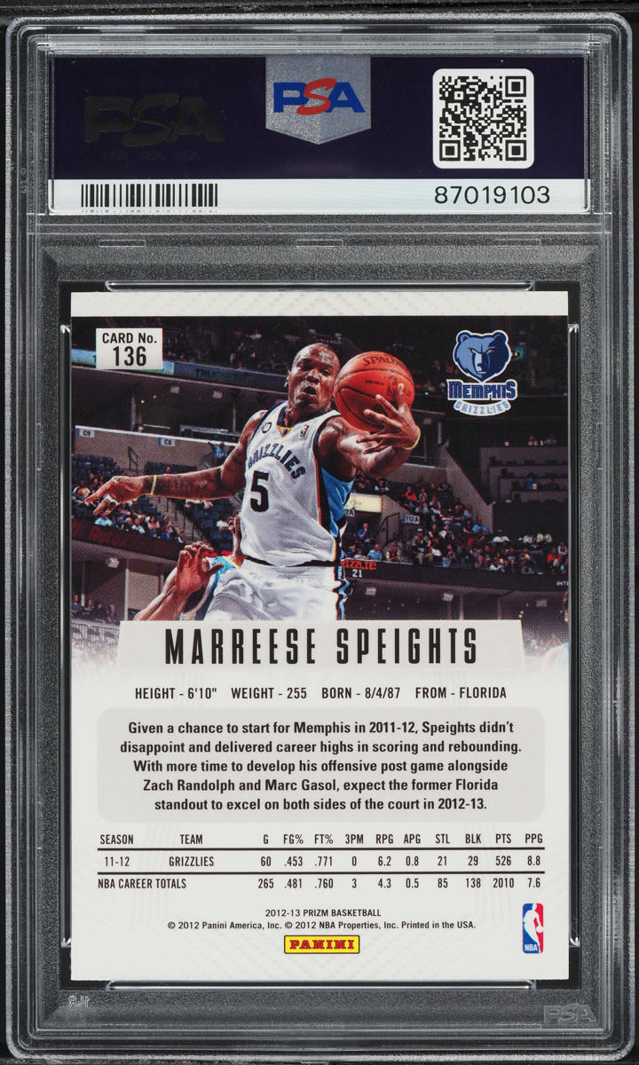 2012 Panini Prizm Silver Marreese Speights #136 PSA 10 GEM MINT