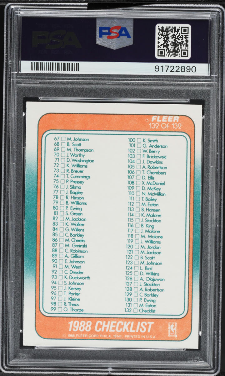 1988 Fleer Basketball Checklist 1-132 #132 PSA 9 MINT
