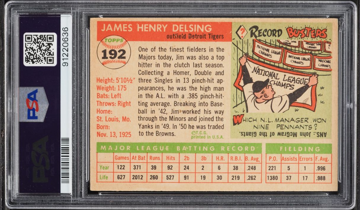 1955 Topps Jim Delsing #192 PSA 1.5 FR