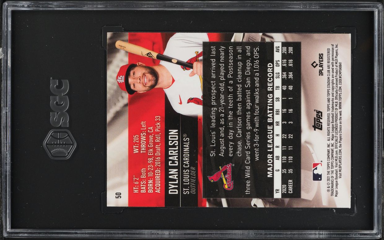 2021 Stadium Club Chrome '91 Design Dylan Carlson ROOKIE #50 SGC 10 GEM MINT