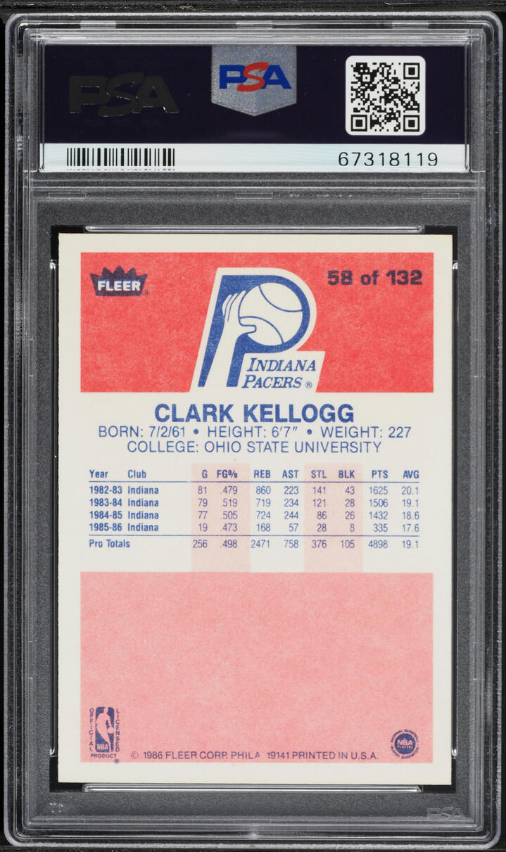 1986 Fleer Basketball Clark Kellogg #58 PSA 7 NRMT