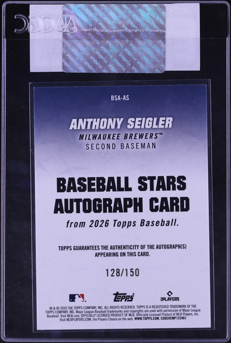 2026 Topps Baseball Stars Blue Anthony Seigler ROOKIE AUTO /150 #BSA-AS CGC AUTH