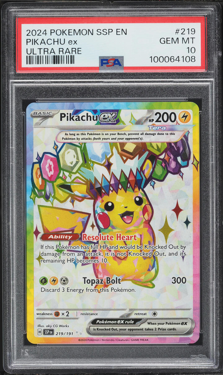 2024 Pokemon Scarlet & Violet Surging Sparks Full Art Pikachu ex #219 PSA 10 GEM MINT