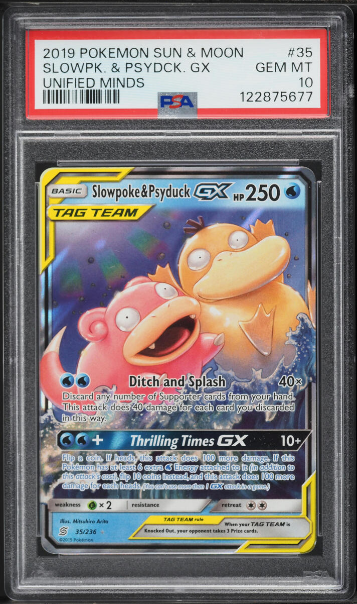 2019 Pokemon Sun & Moon Unified Minds Slowpoke & Psyduck GX #35 PSA 10 GEM MINT