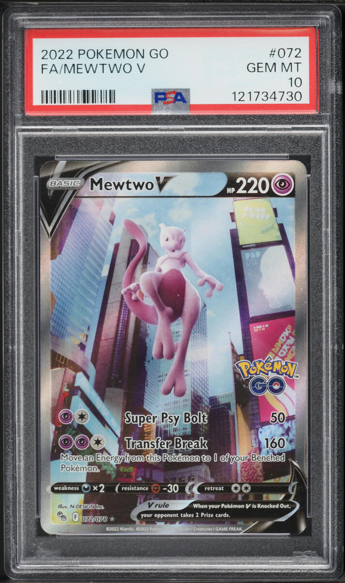 2022 Pokemon Sword & Shield Pokemon GO Full Art Mewtwo V #72 PSA 10 GEM MINT