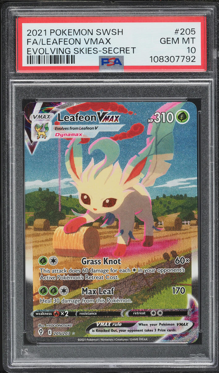 2021 Pokemon Sword & Shield Evolving Skies Full Art Leafeon VMAX #205 PSA 10 GEM MINT