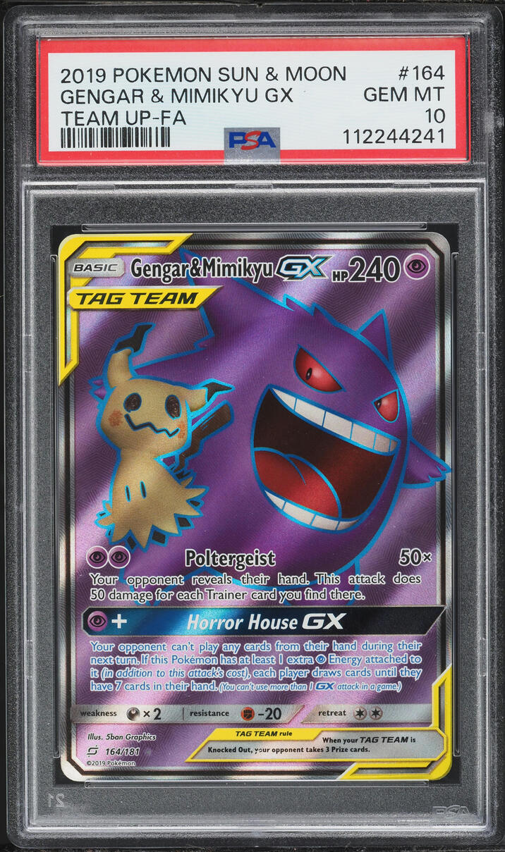 2019 Pokemon Sun & Moon Team Up Full Art Gengar & Mimikyu GX #164 PSA 10 GEM MINT