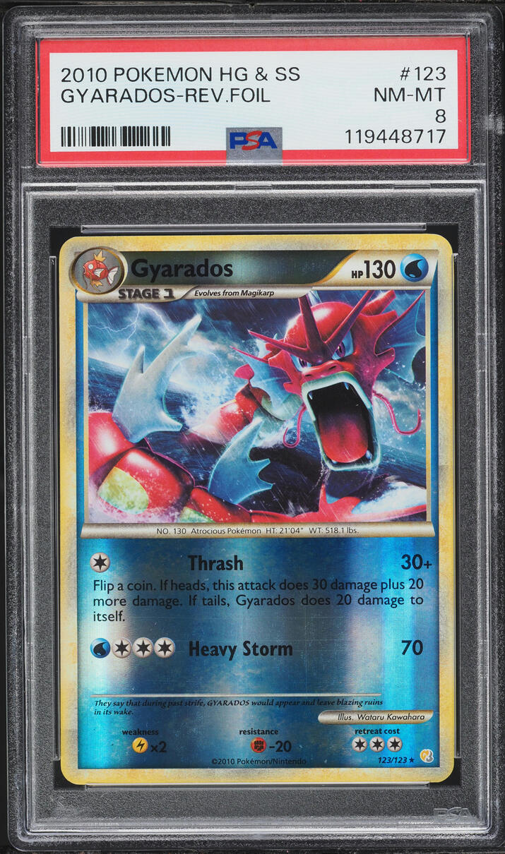 2010 Pokemon HeartGold & SoulSilver Reverse Holo Gyarados #123 PSA 8 NM-MT