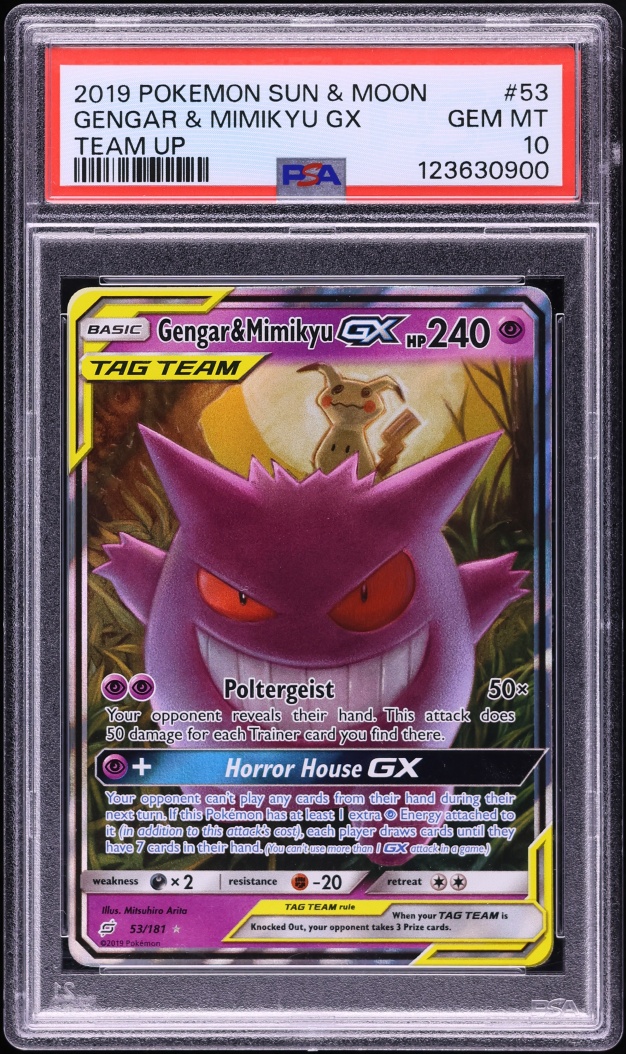 2019 Pokemon Sun & Moon Team Up Gengar & Mimikyu GX #53 PSA 10 GEM MINT