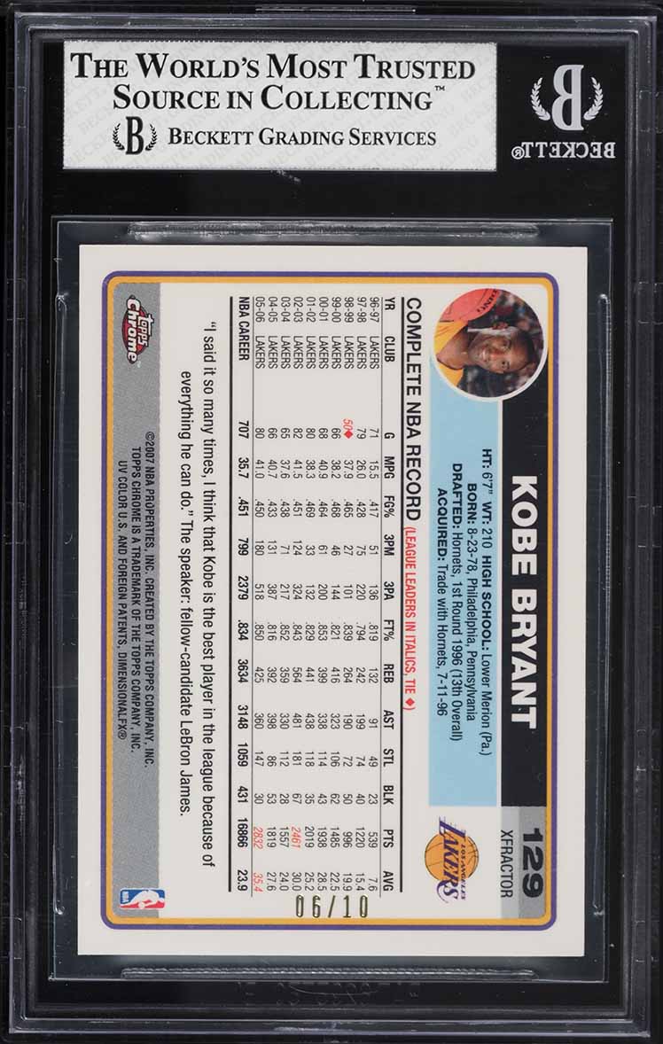 2006 Topps Chrome Xfractor Kobe Bryant /10 #129 BGS 7.5 NRMT+