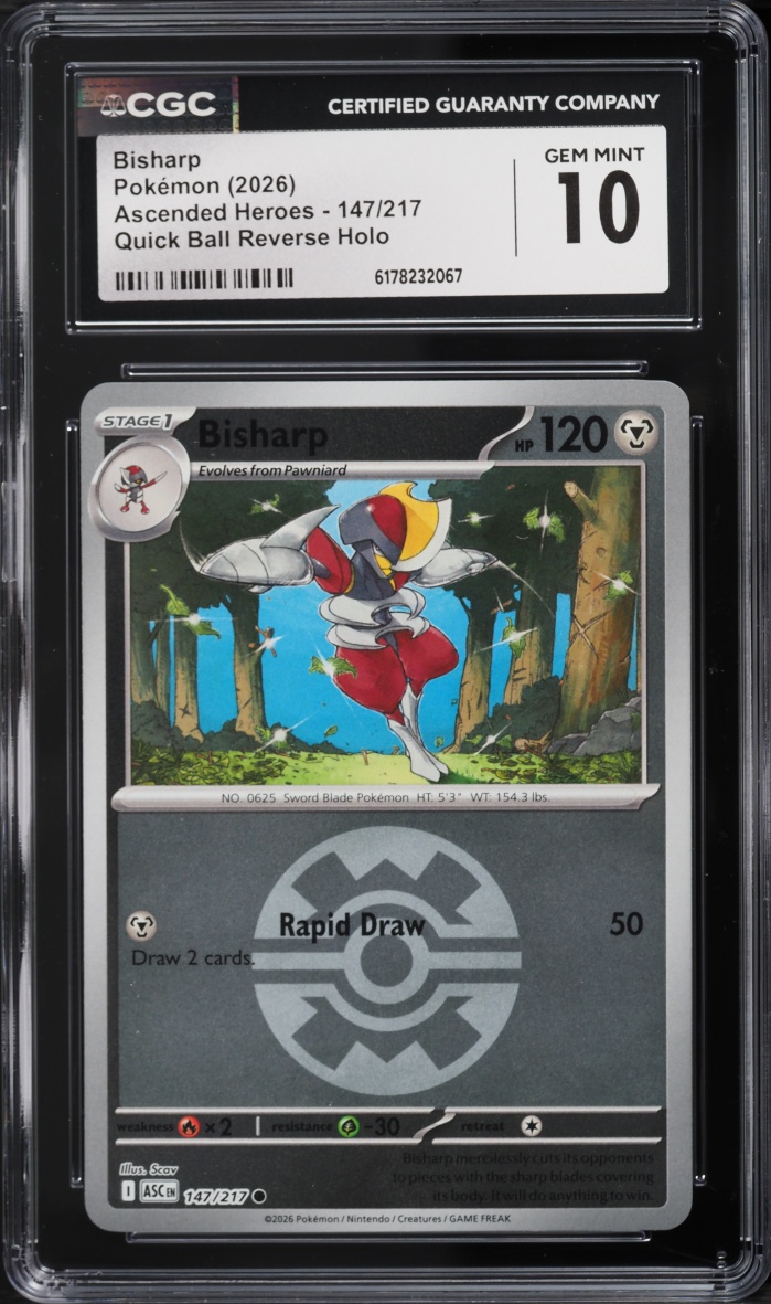 2026 Pokemon Mega Evolution Ascended Heroes Quick Ball Reverse Holo Bisharp #147 CGC 10 GEM