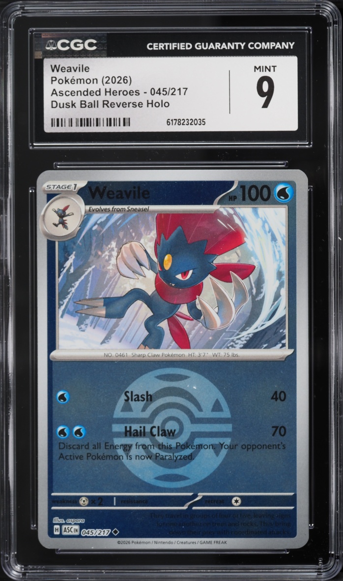 2026 Pokemon Mega Evolution Ascended Heroes Dusk Ball Reverse Holo Weavile #045 CGC 9 MINT