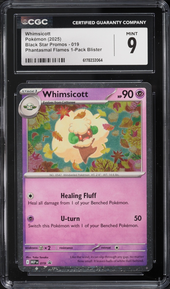 2025 Pokemon Mega Evolution Promo Phantasmal Flames 1 Pack Blister Whimsicott #019 CGC 9 MINT