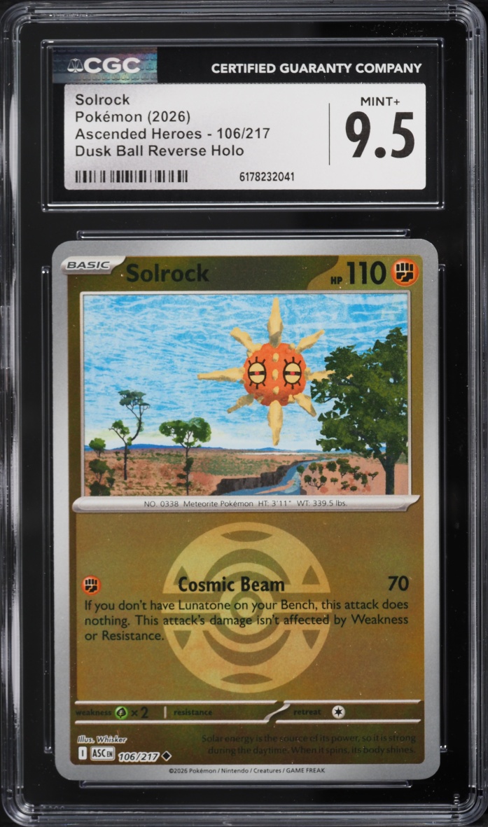 2026 Pokemon Mega Evolution Ascended Heroes Dusk Ball Reverse Holo Solrock #106 CGC 9.5 MINT+