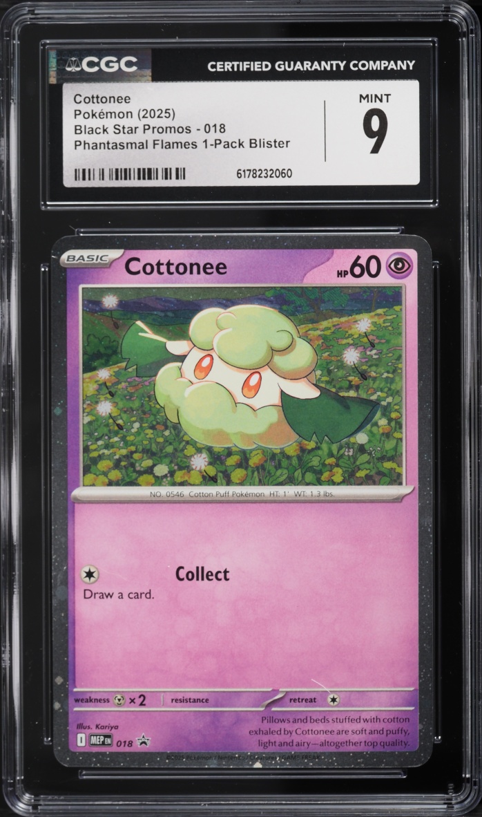 2025 Pokemon Mega Evolution Promo Phantasmal Flames 1 Pack Blister Cottonee #018 CGC 9 MINT