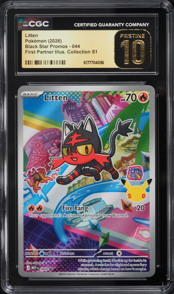 2026 Pokemon Mega Promo First Partner Illustration Full Art Litten #44 CGC 10 PRISTINE