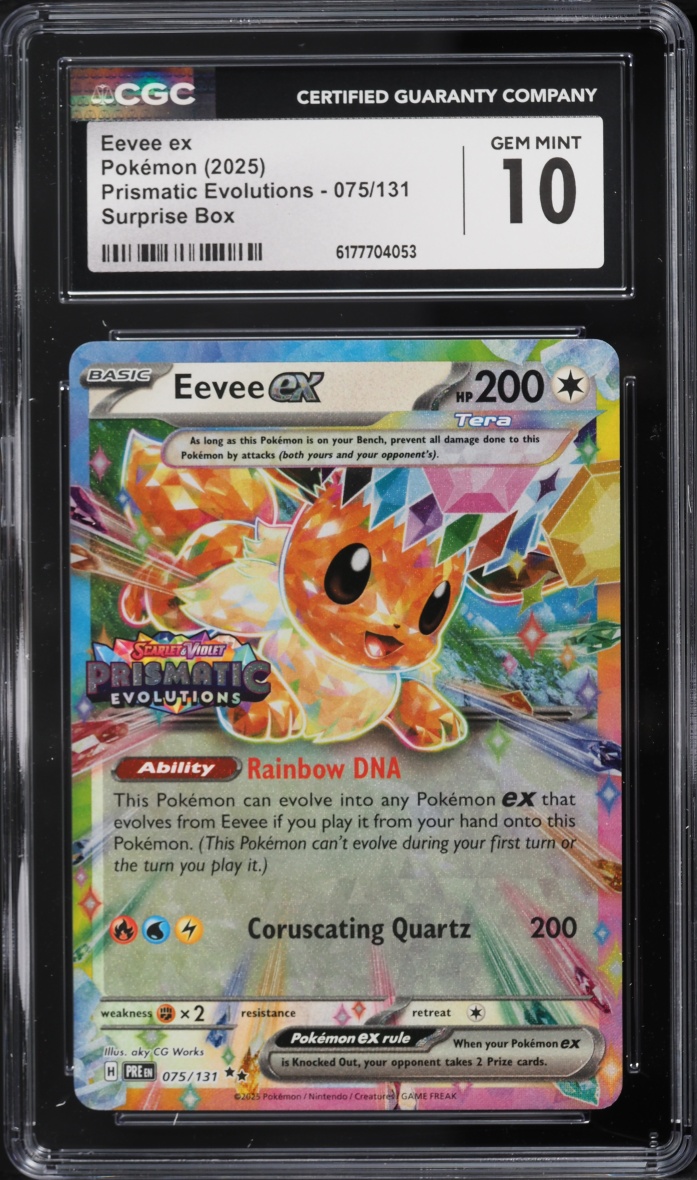 2025 Pokemon Scarlet & Violet Prismatic Evolutions Surprise Box Eevee EX #75 CGC 10 GEM MINT