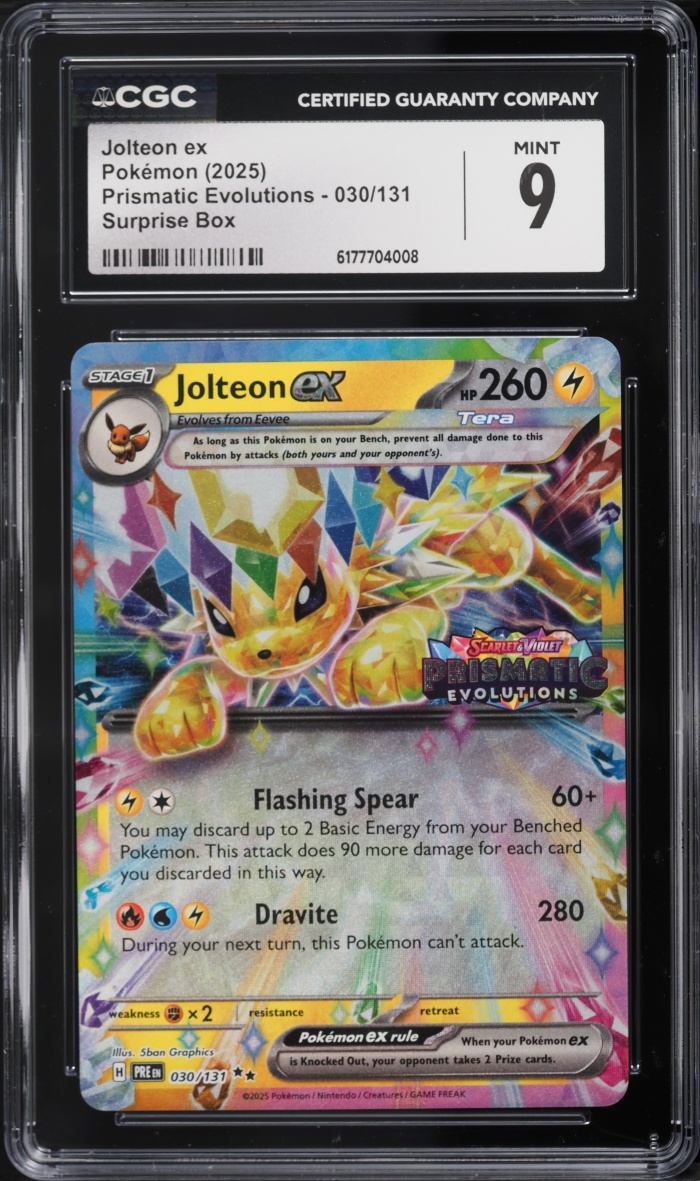 2025 Pokemon Scarlet & Violet Prismatic Evolutions Surprise Box Holo Jolteon EX #30 CGC 9 MINT