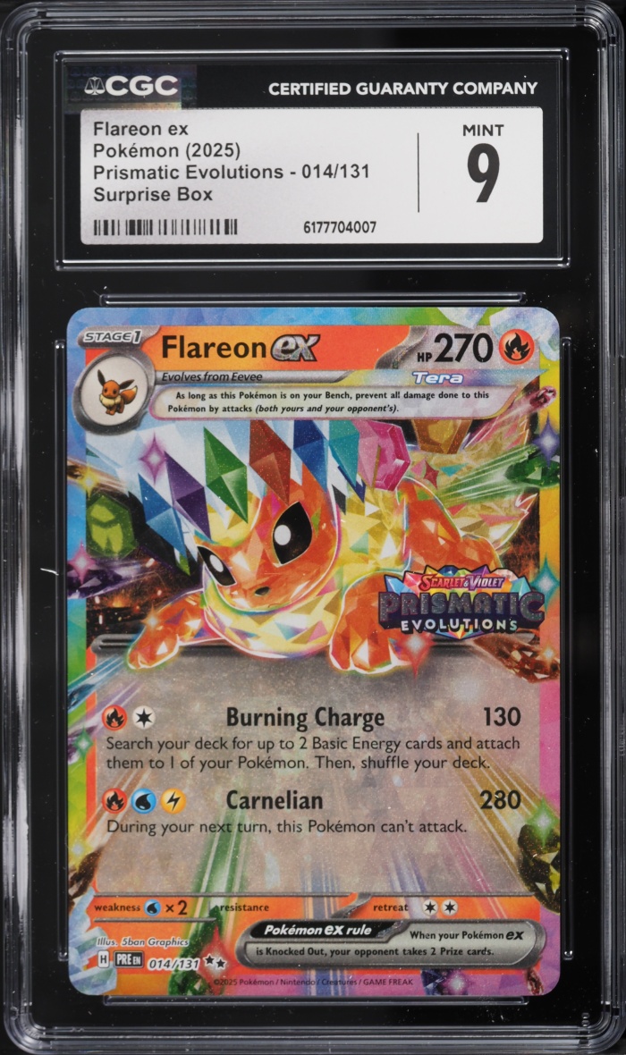 2025 Pokemon Scarlet & Violet Prismatic Evolutions Surprise Box Flareon EX #14 CGC 9 MINT