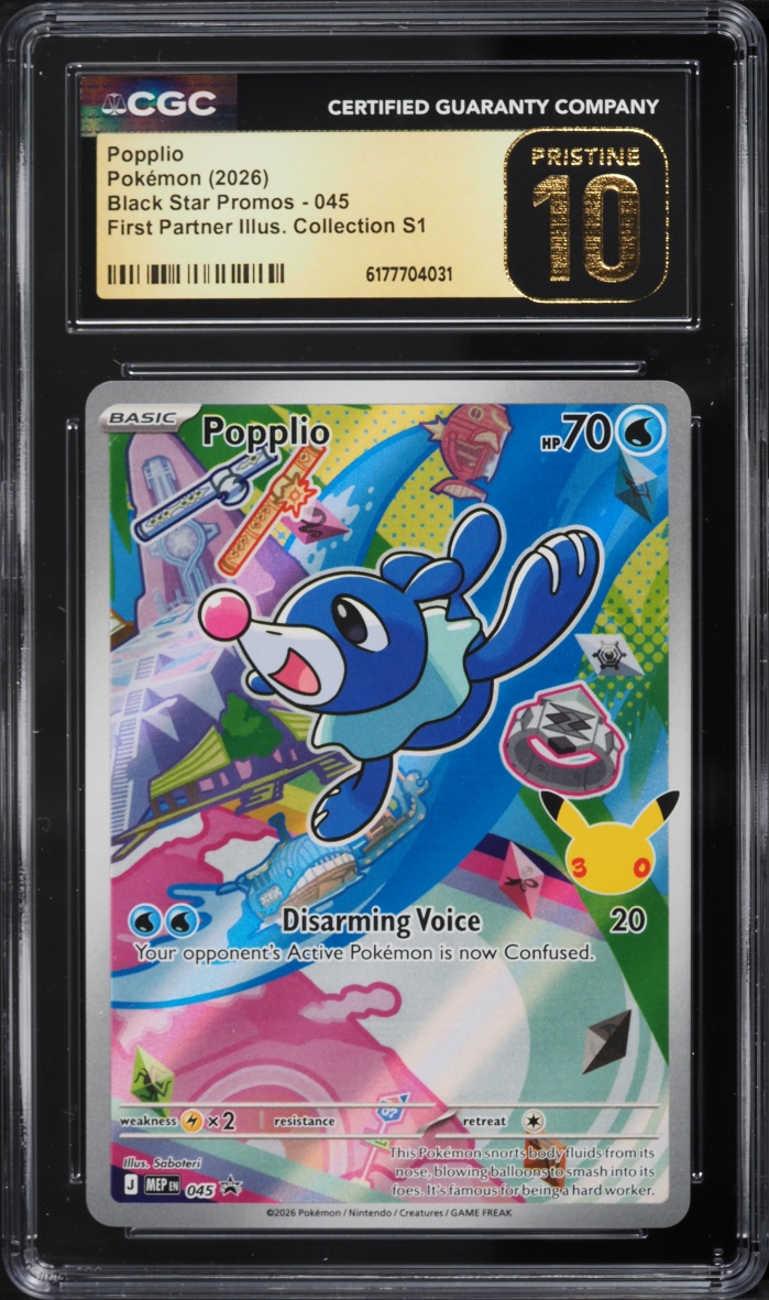 2026 Pokemon Mega Promo First Partner Illustration Full Art Popplio #45 CGC 10 PRISTINE