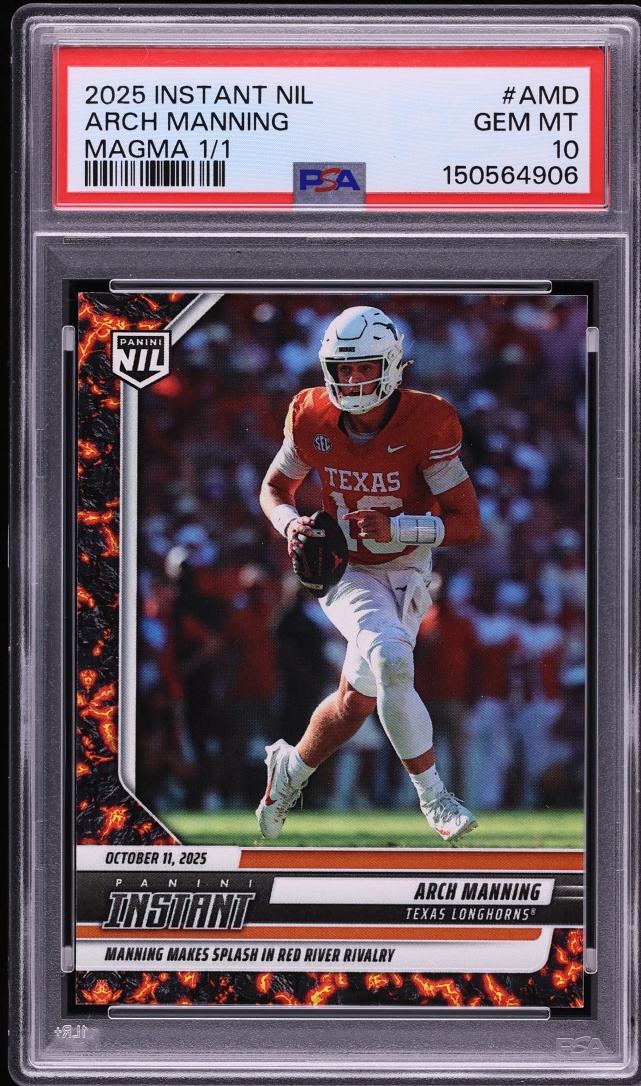 2025 Panini Instant NIL College Football Magma Arch Manning 1/1 #AMD PSA 10 GEM MINT