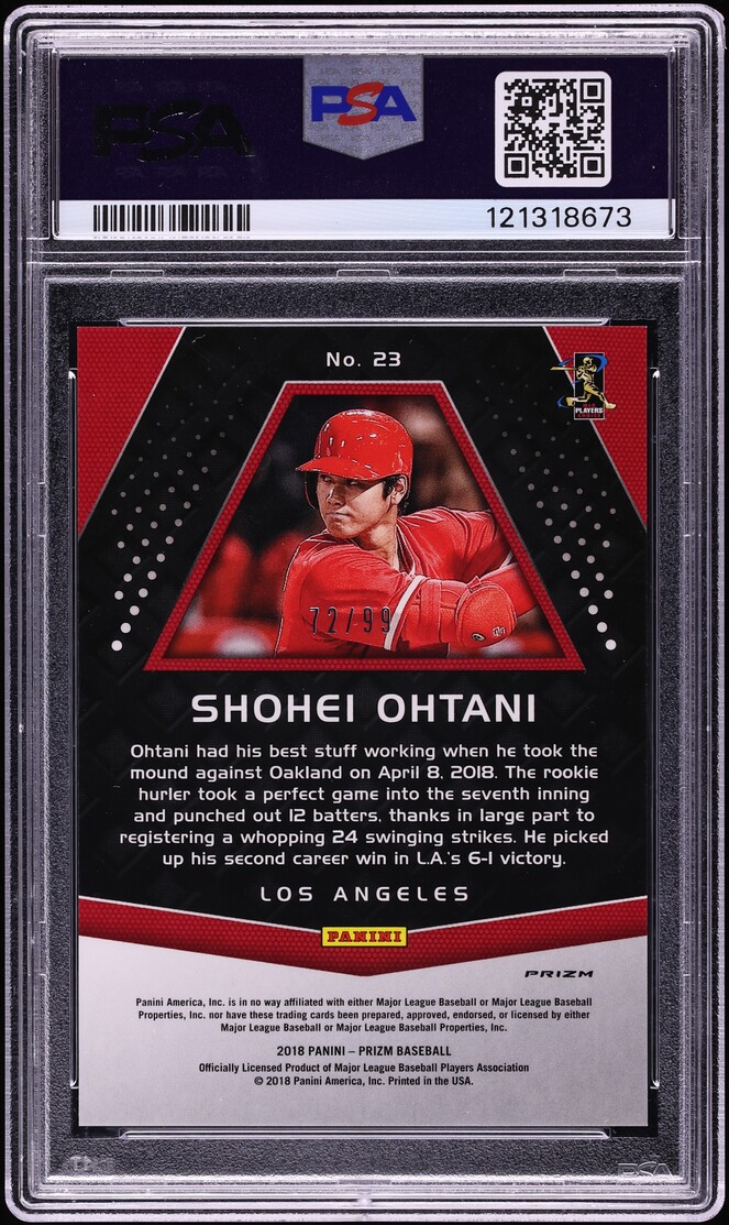 2018 Panini Chronicles Prizm Purple Mojo Shohei Ohtani ROOKIE /99 #23 PSA 9 MINT - Photo 2