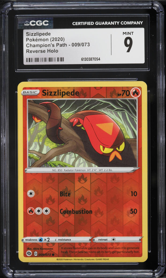 2020 Pokemon Sword & Shield Champion's Path Reverse Holo Sizzlipede #009 CGC 9 MINT