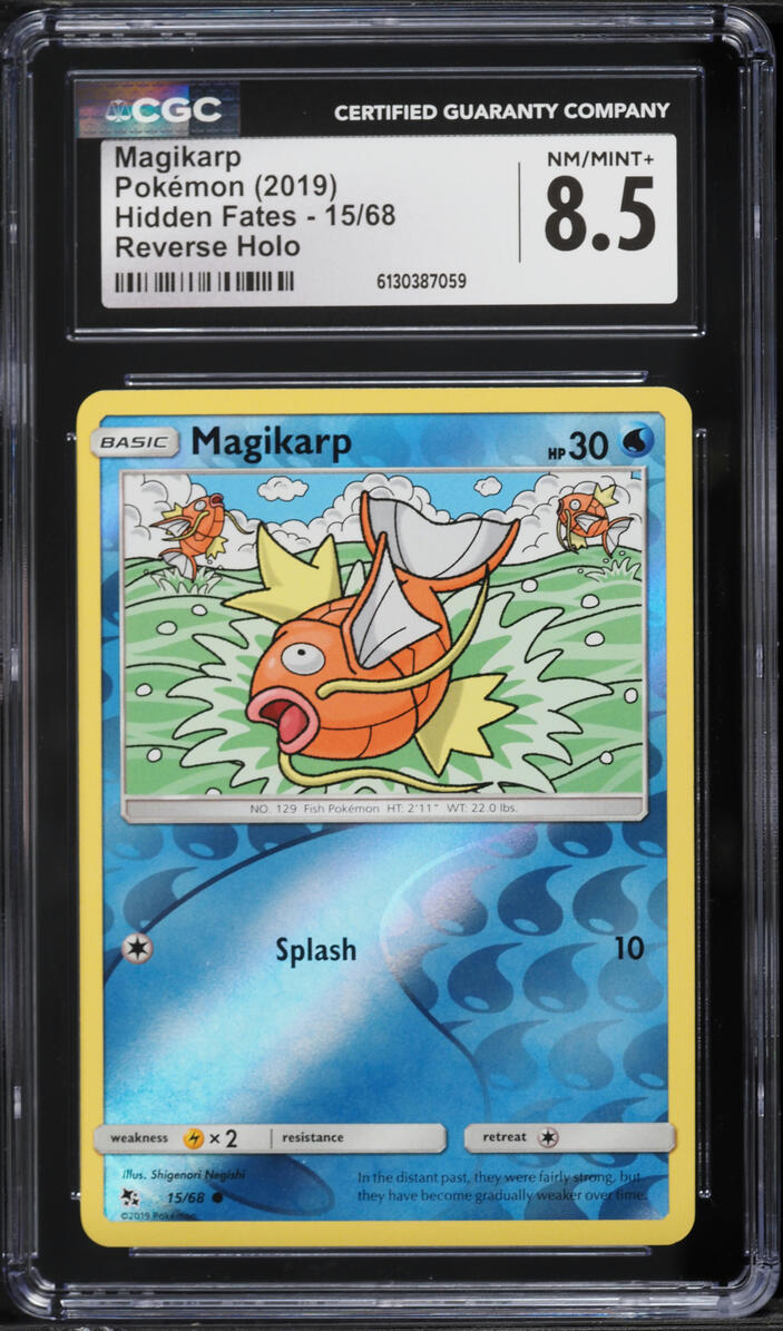 2019 Pokemon Sun & Moon Hidden Fates Reverse Holo Magikarp #15 CGC 8.5 NM-MT+