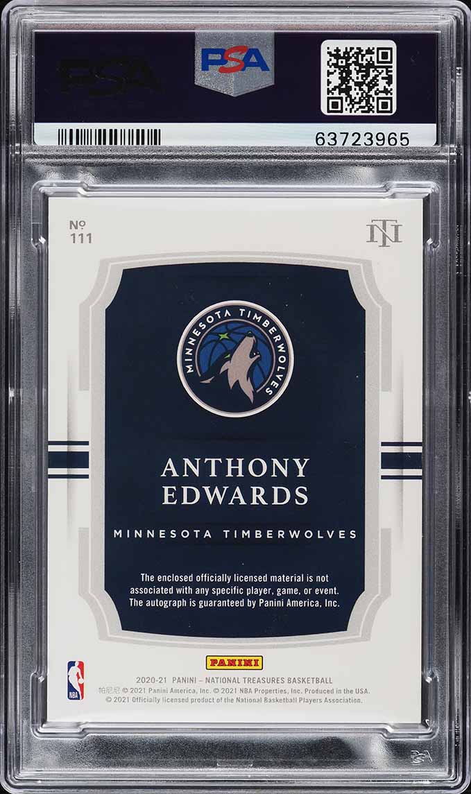 2020 National Treasures Anthony Edwards ROOKIE PATCH AUTO DNA 10 /99 #111 PSA 9
