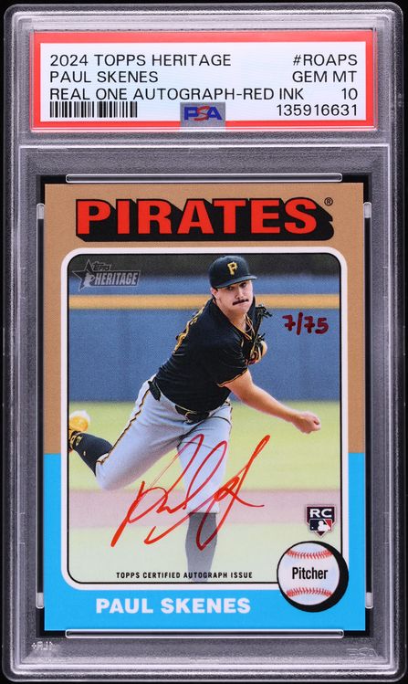 2024 Topps Heritage Real One Red Ink Paul Skenes ROOKIE AUTO /75 #ROAPS PSA 10 GEM MINT