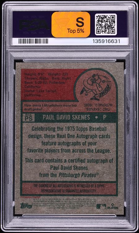 2024 Topps Heritage Real One Red Ink Paul Skenes ROOKIE AUTO /75 #ROAPS PSA 10 GEM MINT