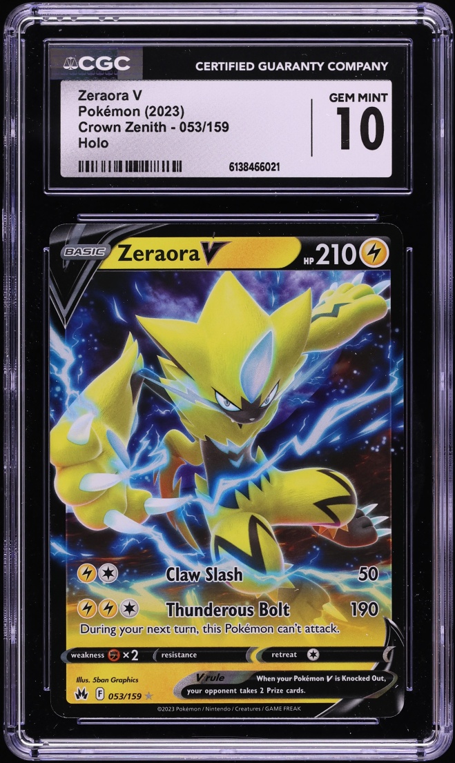 2023 Pokemon Sword & Shield Crown Zenith Holo Zeraora V #53 CGC 10 GEM MINT
