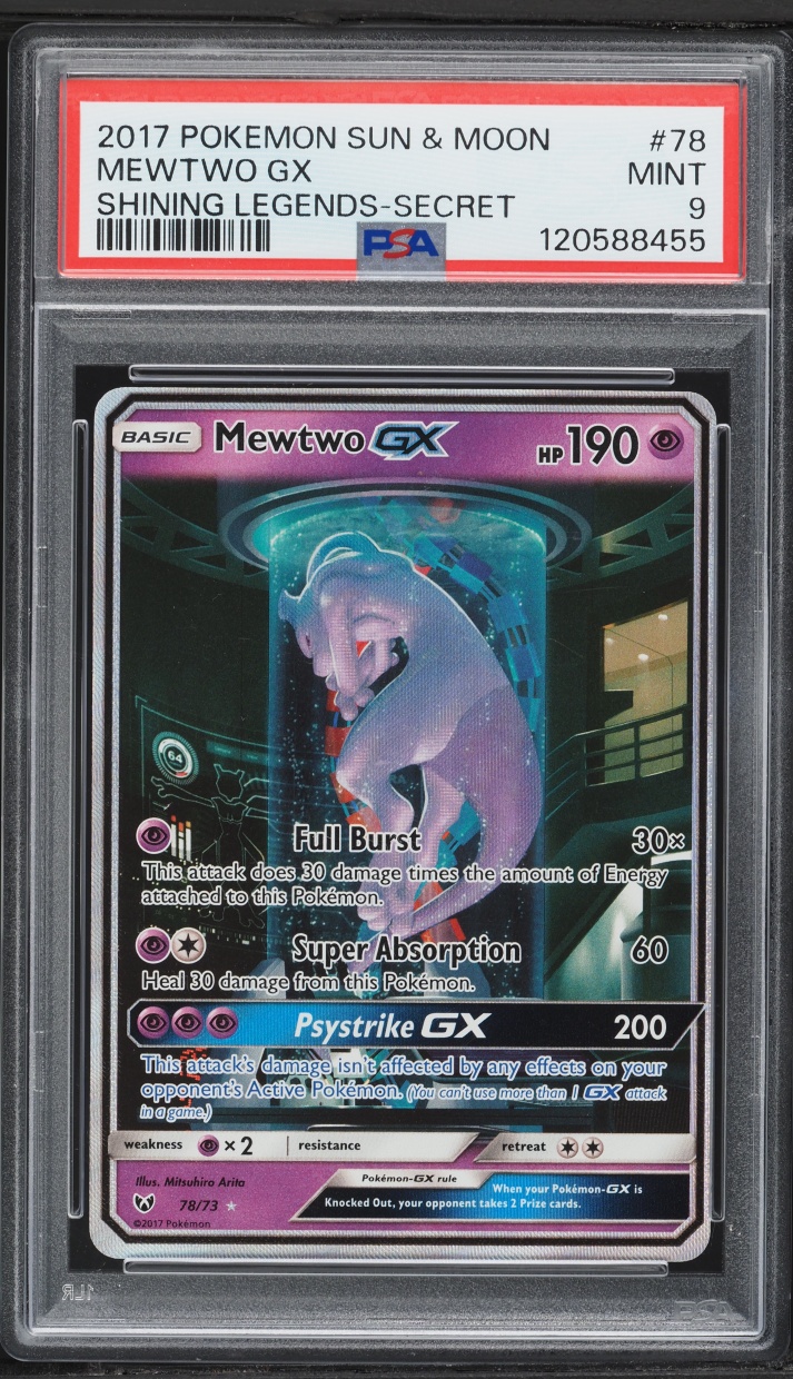 2017 Pokemon Sun & Moon Shining Legends Full Art Mewtwo GX #78 PSA 9 MINT