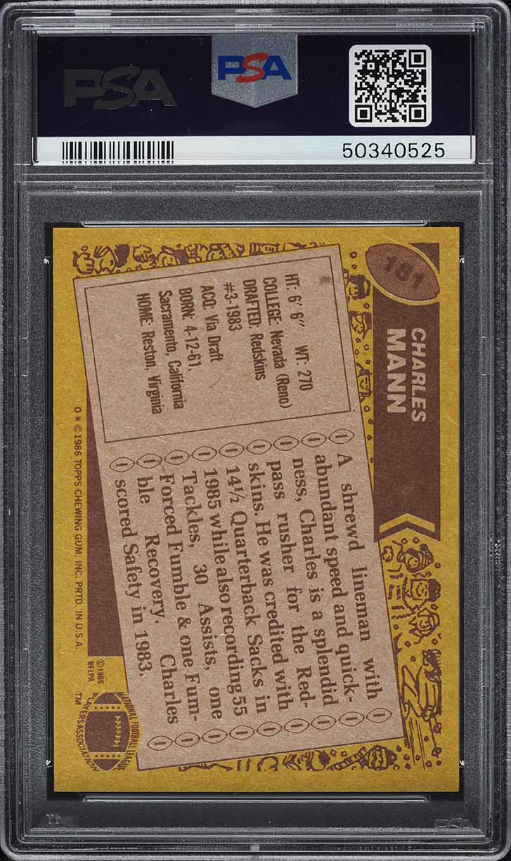 1986 Topps Football Charles Mann ROOKIE #181 PSA 8 NM-MT