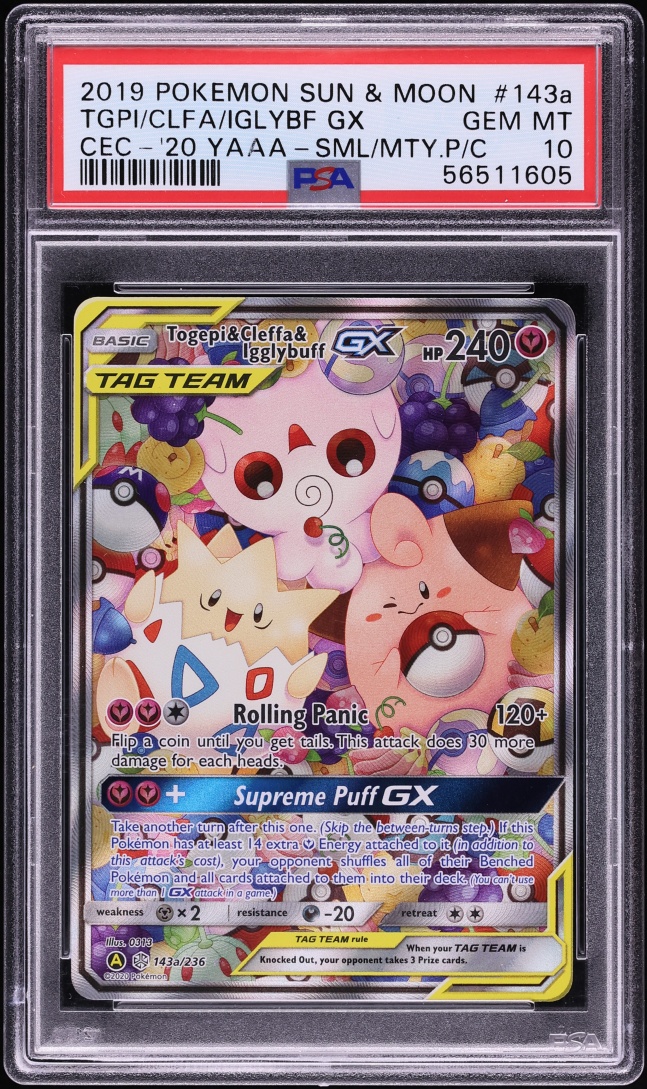 2019 Pokemon Sun & Moon Cosmic Eclipse Alt Art Togepi & Cleffa & Igglybuff GX #143a PSA 10 GEM