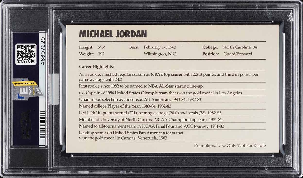 1985 Nike Promo Michael Jordan ROOKIE MBA PSA 10 GEM MINT