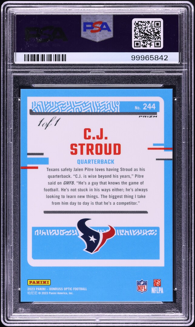 2023 Donruss Optic Black C.J. Stroud ROOKIE 1/1 #244 PSA 9 MINT