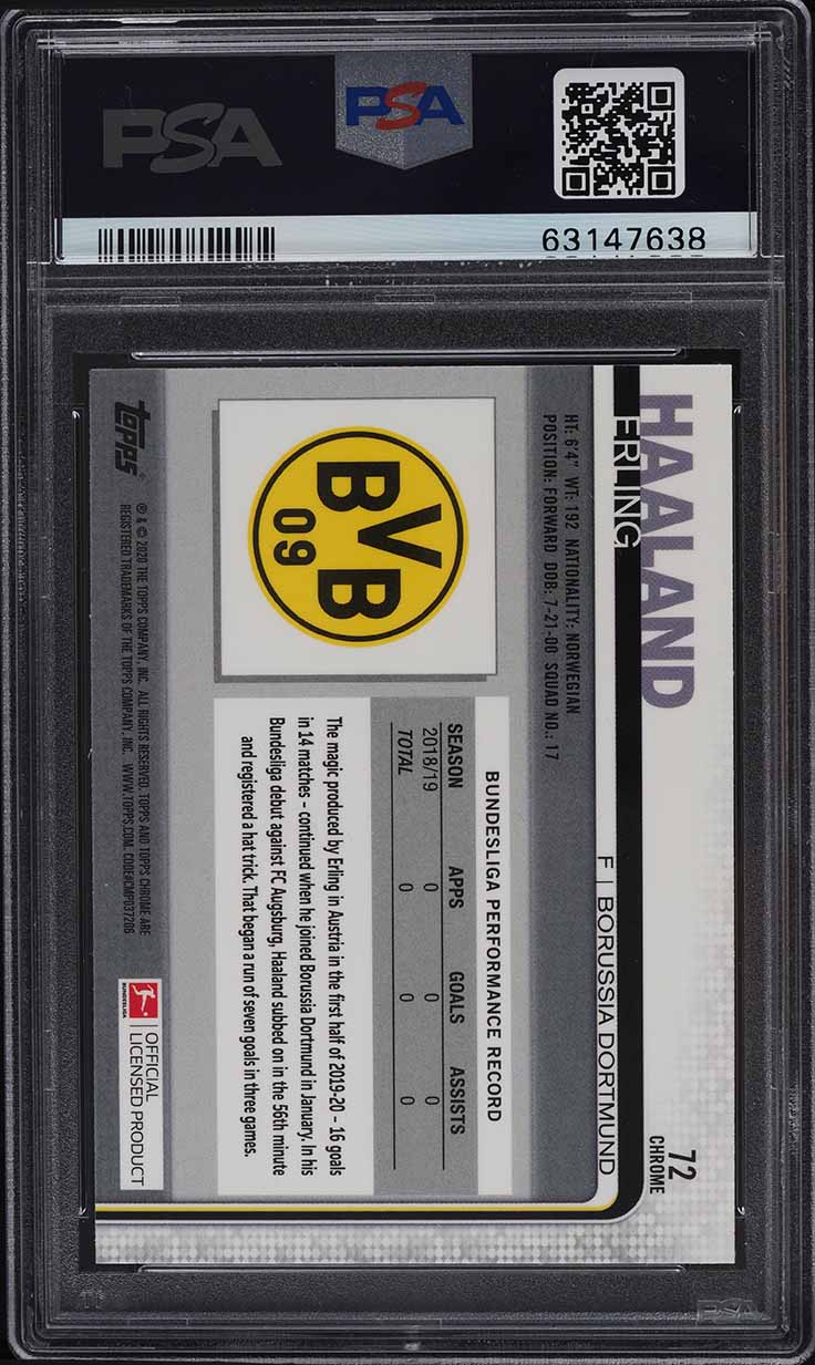 2019 Topps Chrome Bundesliga Erling Haaland ROOKIE #72 PSA 10 GEM MINT