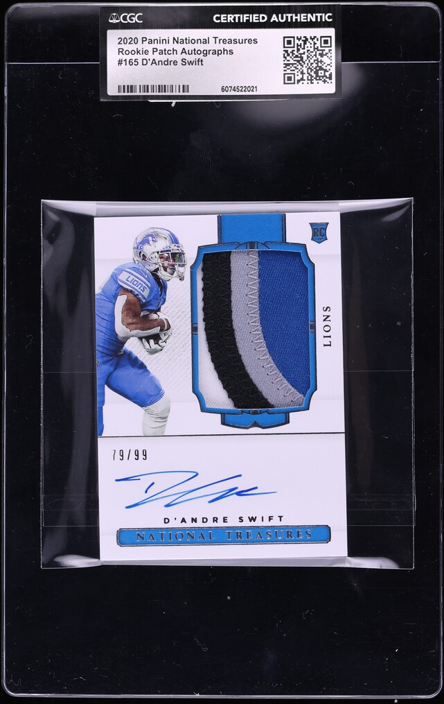 2020 National Treasures D'Andre Swift ROOKIE PATCH AUTO /99 #165 CGC AUTH