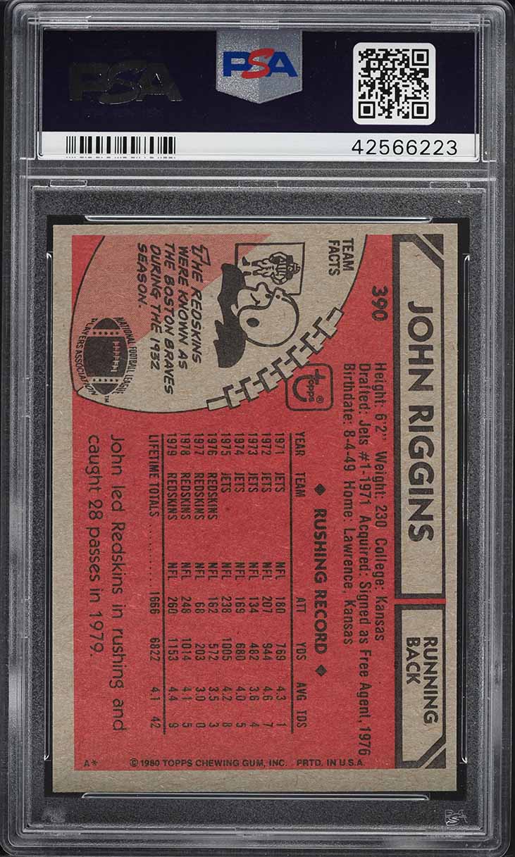 1980 Topps Football John Riggins #390 PSA 8 NM-MT