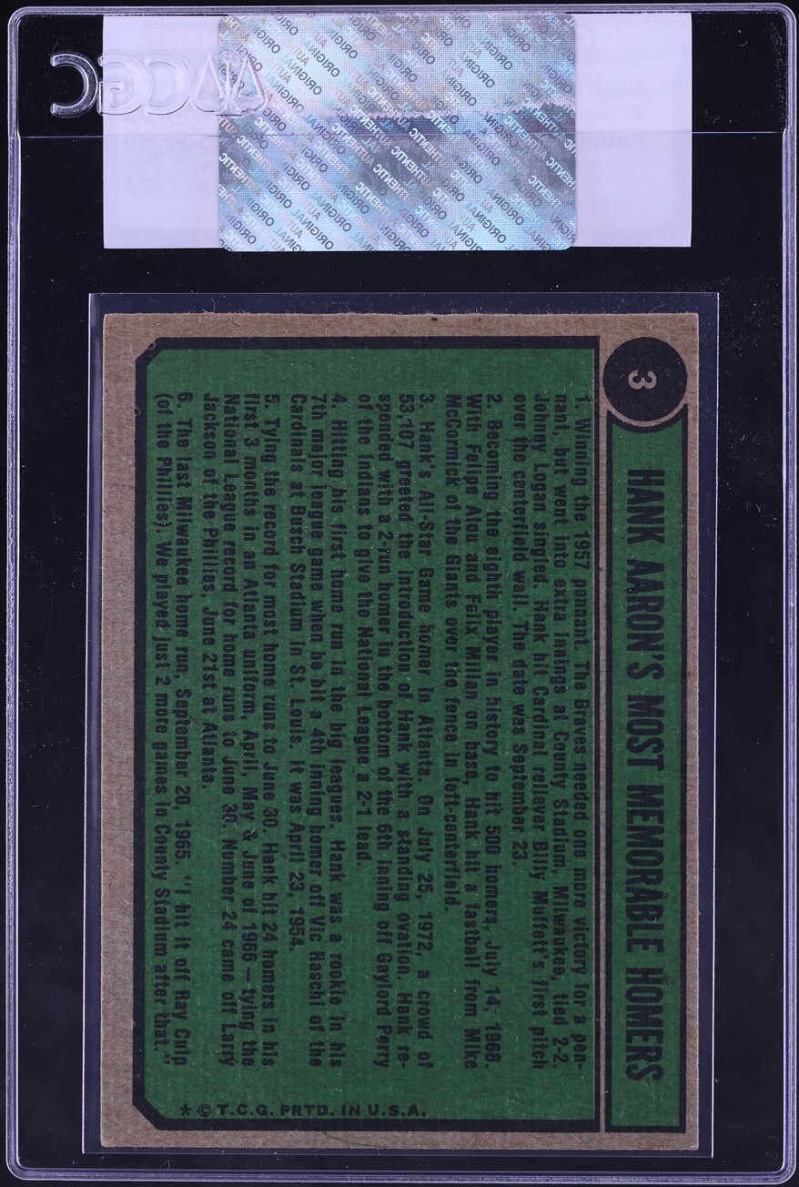 1974 Topps Hank Aaron SPECIAL '58-'61 #3 CGC AUTH