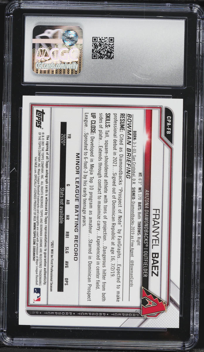 2021 Bowman Chrome Franyel Baez PROSPECT AUTO #CPA-FB CGC 10 GEM MINT