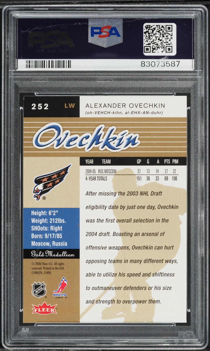 2005 Ultra Gold Medallion Alexander Ovechkin ROOKIE #252 PSA 8 NM-MT