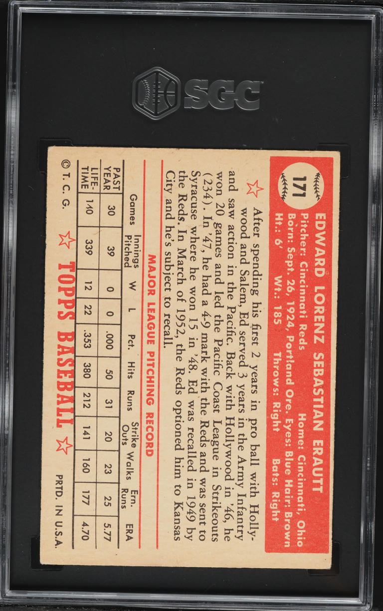 1952 Topps Ed Erautt #171 SGC 4.5 VGEX+