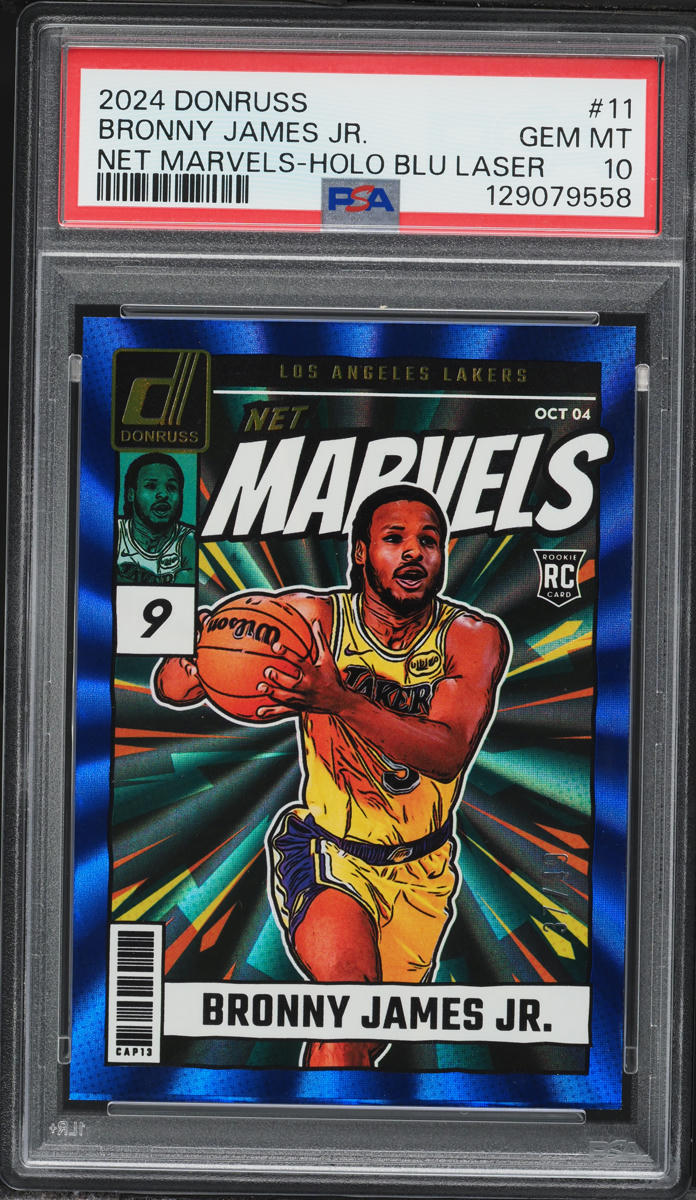 2024 Donruss Net Marvels Holo Blu Laser Bronny James Jr. ROOKIE /49 #11 PSA 10 GEM MINT