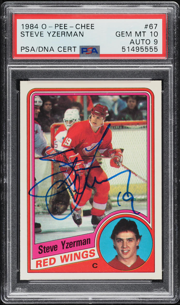 1984 O-Pee-Chee Hockey Steve Yzerman ROOKIE AUTO DNA 9 #67 PSA 10 GEM MINT