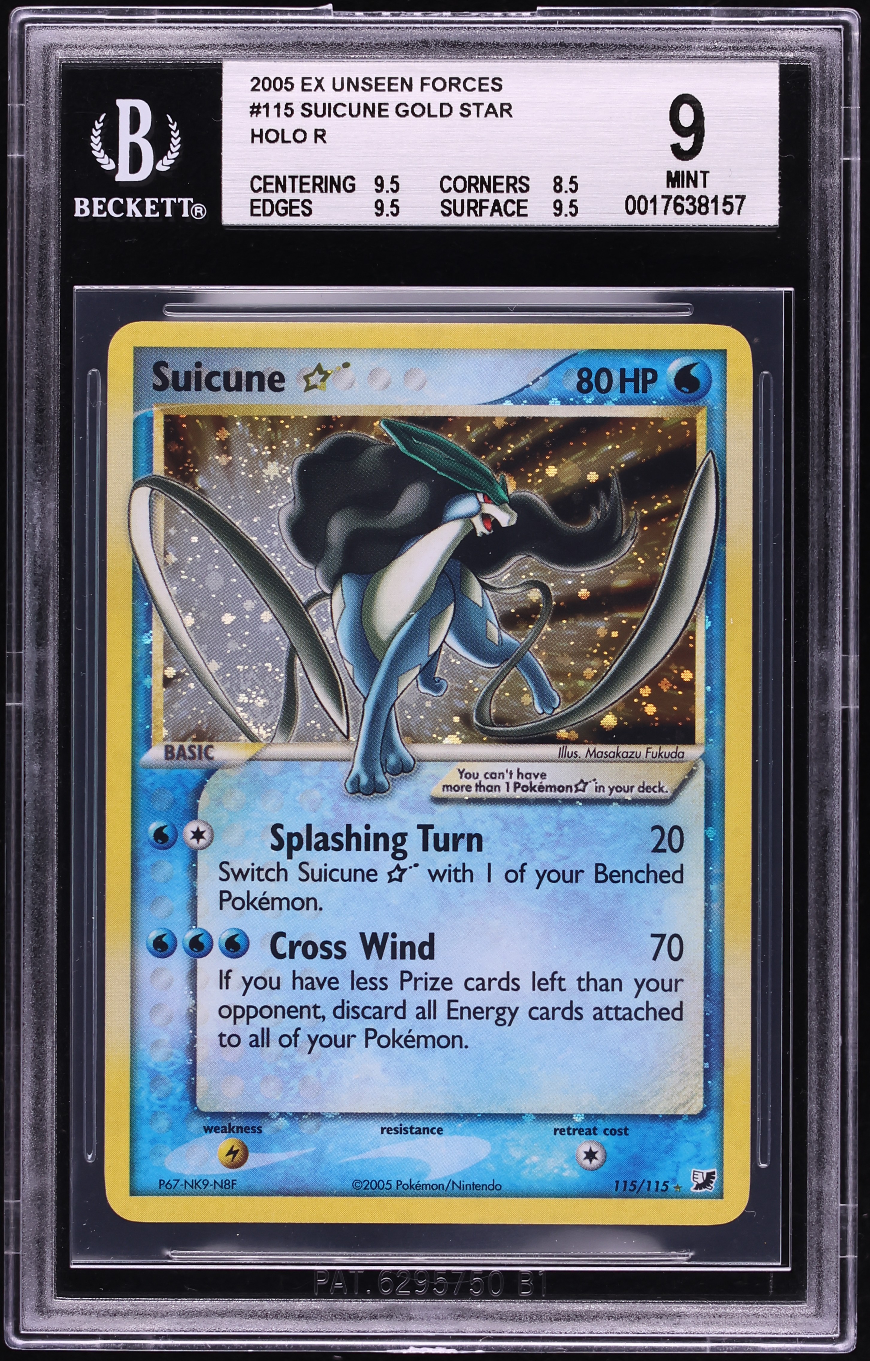 2005 Pokemon EX Unseen Forces Holo Suicune Gold Star #115 BGS 9 MINT