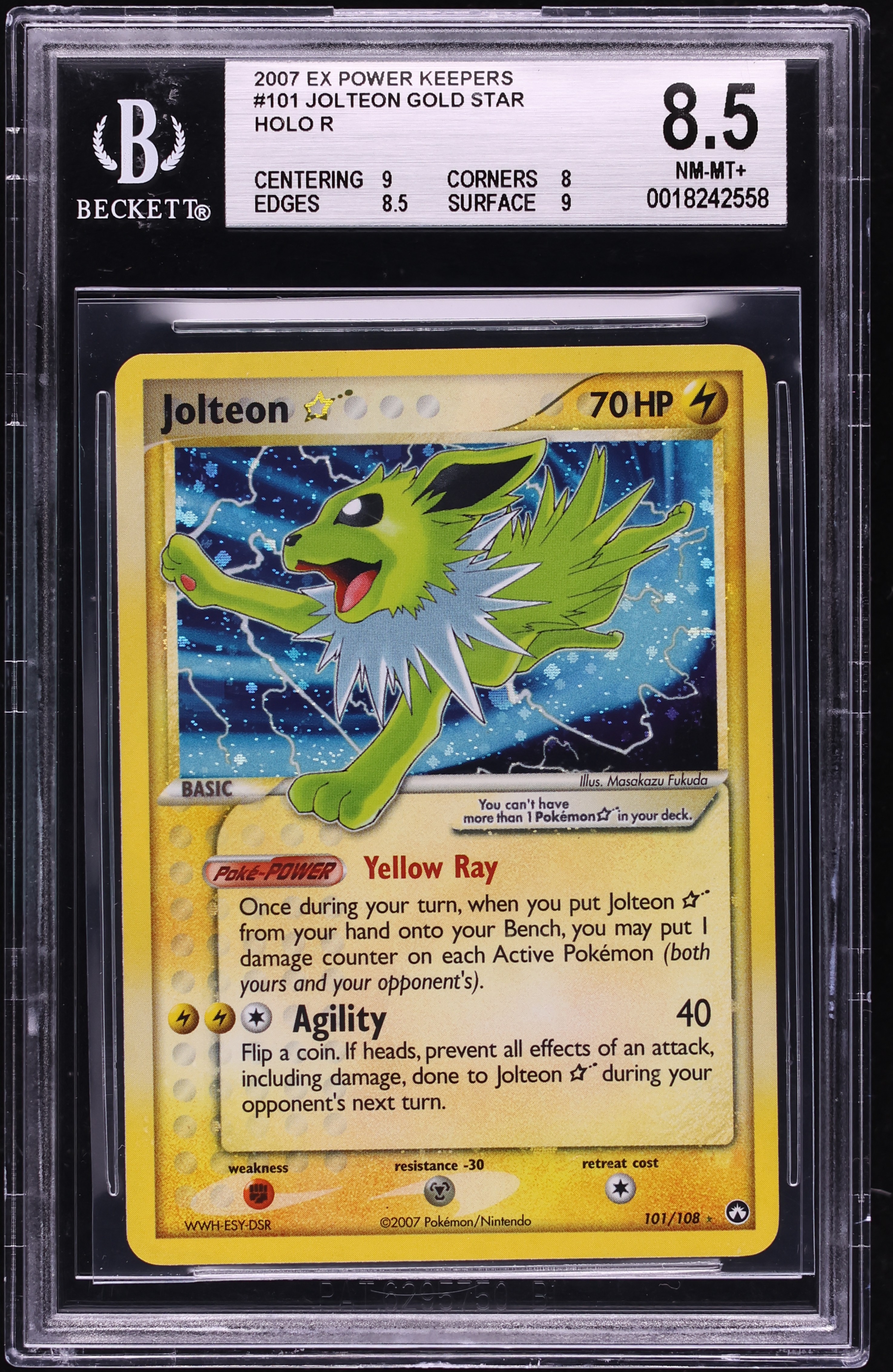 2007 Pokemon EX Power Keepers Reverse Holo Jolteon Gold Star #101 BGS 8.5 NM-MT+